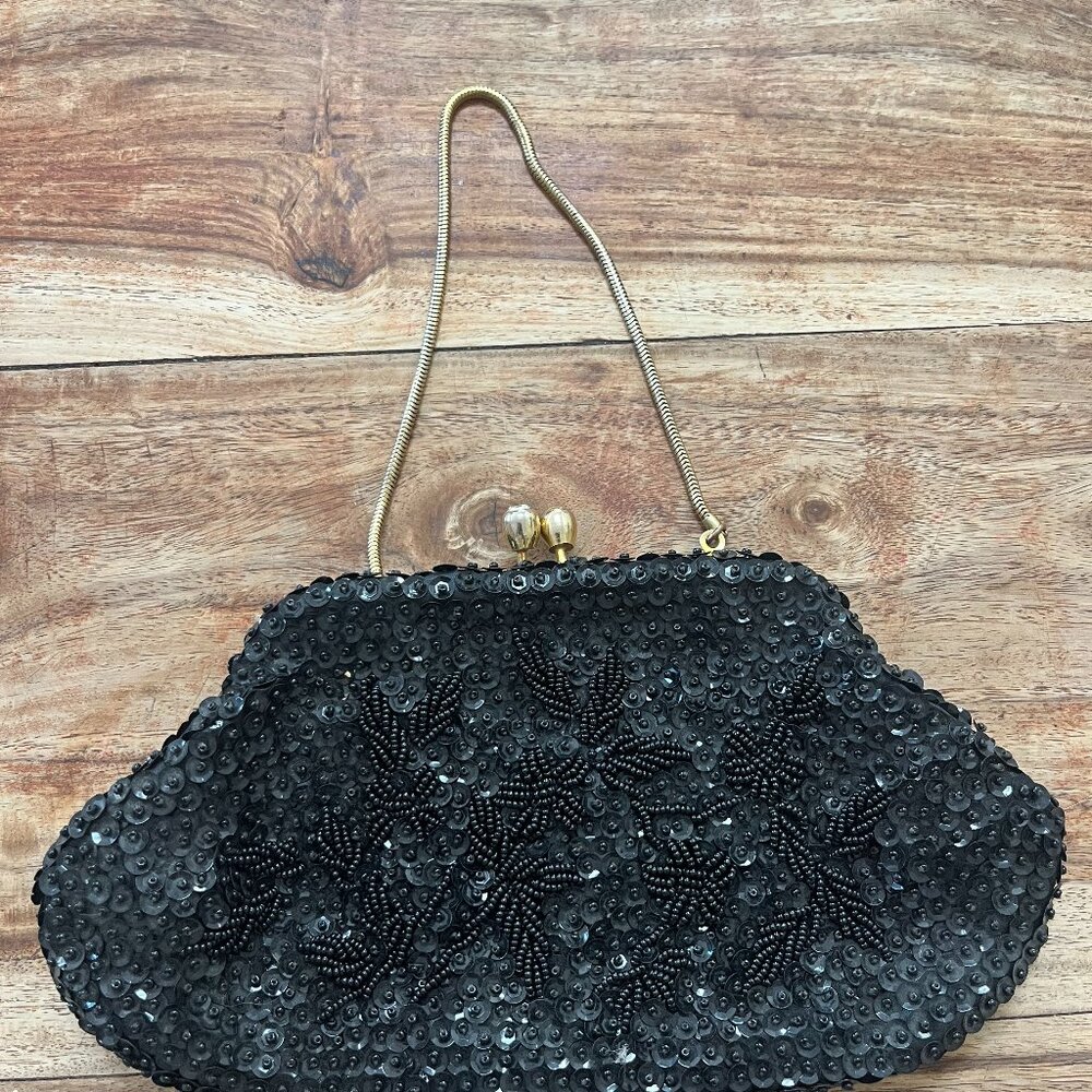 Vintage Hand Beaded Black Bag